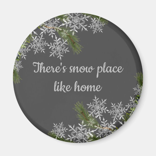 Vackert Grått Snowflake & Gräs Winter Home Magnet (Framsidan)