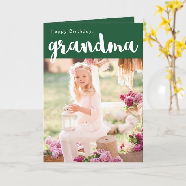 Vackert Grönt Grattis på födelsedagen Grandma Phot Kort (Gul blomma)