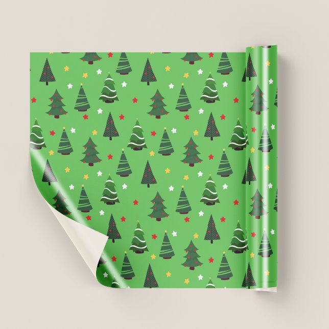 Vackert grönt julgransmönster jul presentpapper (Pretty Green Christmas Trees Pattern Christmas Wrapping Paper)