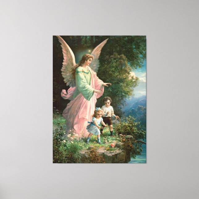 Vackert Guardian Angel Guarding Children Canvastryck (Framsida)