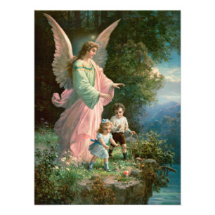 Vackert Guardian Angel Guarding Children Fototryck