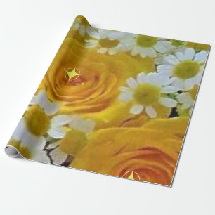 Vackert Gul ros Wrapping Papper Presentpapper