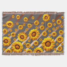 Vackert gula blommor på grått, brunt rand filt