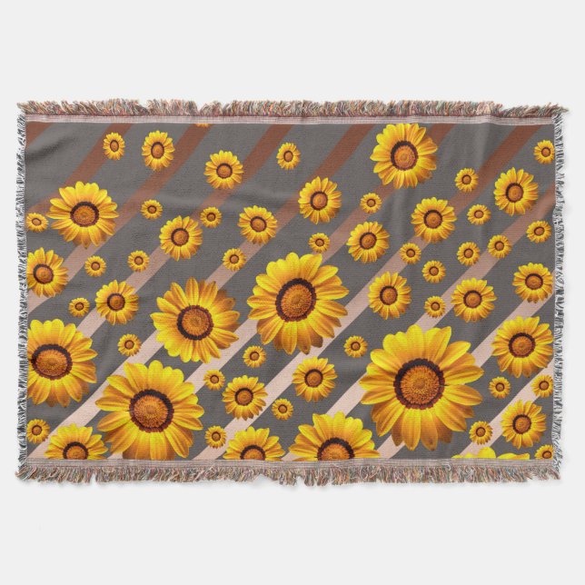 Vackert gula blommor på grått, brunt rand filt (Framsidan)