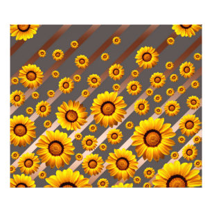 Vackert gula blommor på grått, brunt rand fototryck
