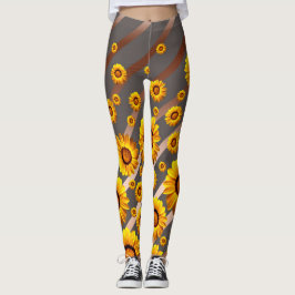 Vackert gula blommor på grått, brunt rand leggings