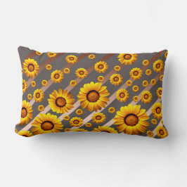 Vackert gula blommor på grått, brunt rand lumbarkudde