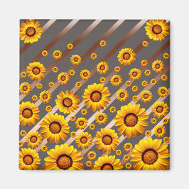 Vackert gula blommor på grått, brunt rand magnet