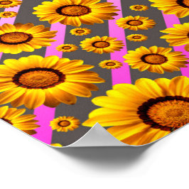 Vackert gula blommor på grått, rosa rand poster