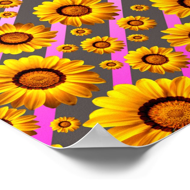 Vackert gula blommor på grått, rosa rand poster (Hörn)