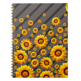 Vackert gula blommor på grått, svart rand anteckningsbok