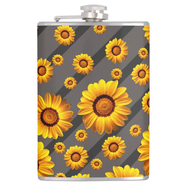 Vackert gula blommor på grått, svart rand fickplunta (Framsidan)