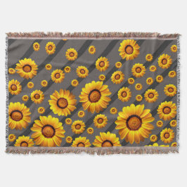 Vackert gula blommor på grått, svart rand filt