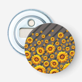 Vackert gula blommor på grått, svart rand flasköppnare