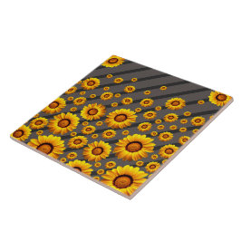 Vackert gula blommor på grått, svart rand kakelplatta