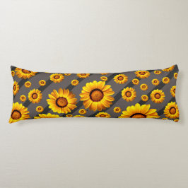 Vackert gula blommor på grått, svart rand kroppskudde