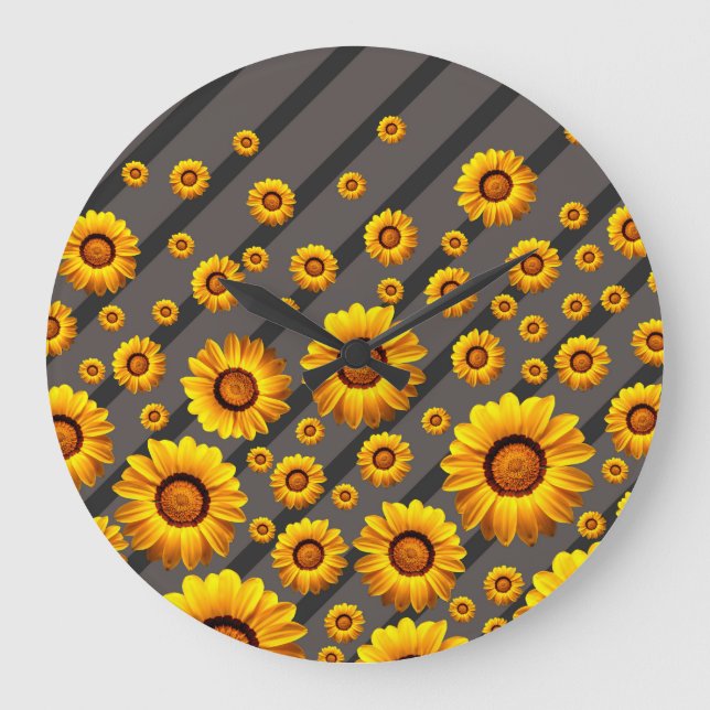 Vackert gula blommor på grått, svart rand stor klocka (Framsida)