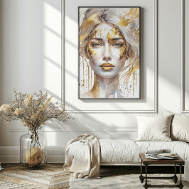 Vackert Guld Abstrakt Watercolor Woman Poster