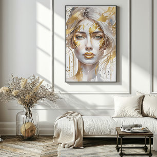 Vackert Guld Abstrakt Watercolor Woman Poster