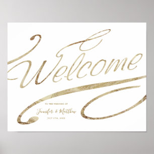 Vackert Guld Calligraphy Välkommen Bröllop Poster