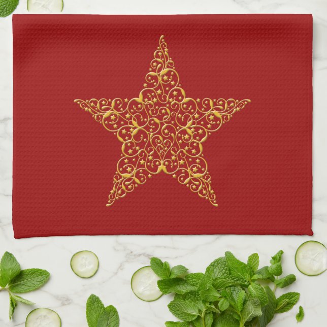 Vackert Guld Star Kitchen Towel Kökshandduk (Vikta)