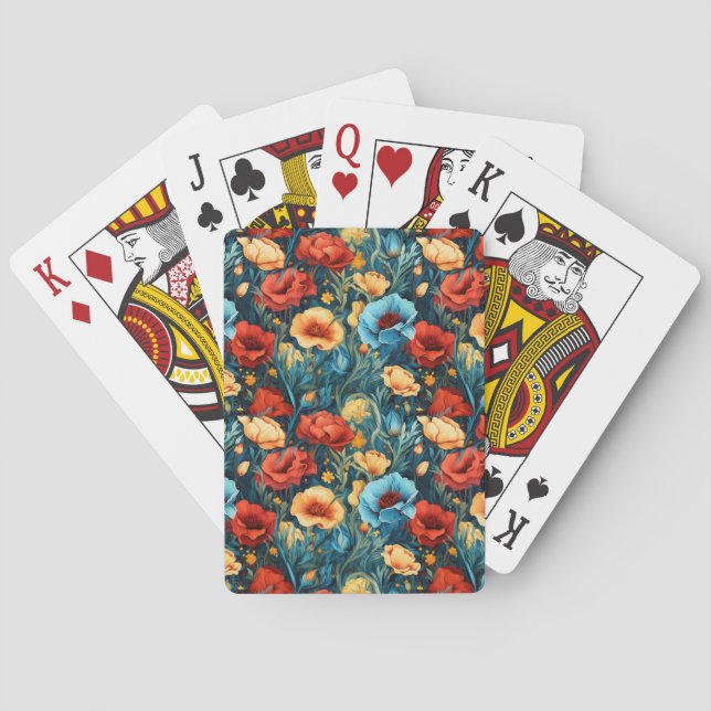 Vackert gult blått och rött blommönster casinokort (Baksidan)