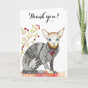 Vackert, hairless Sphynx-hälsningskort Tack Kort