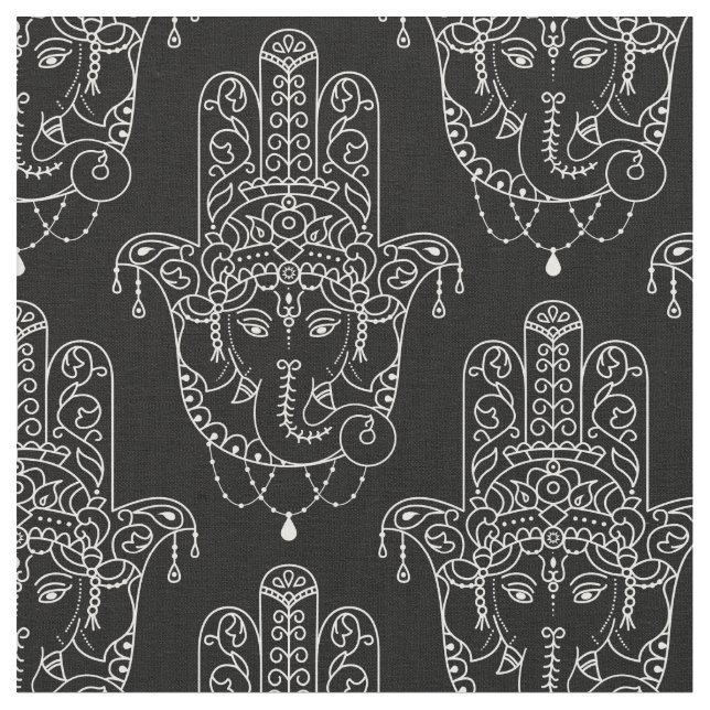 Vackert Hamsa Hand på svart Tyg (Närbild)