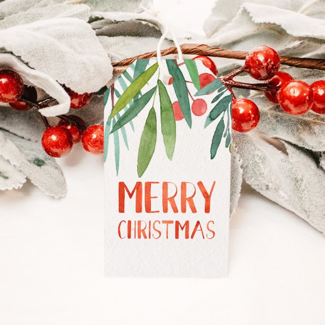 Vackert Hand Lettered Watercolor Berry & Gren Presentetikett (Skapare uppladdad)