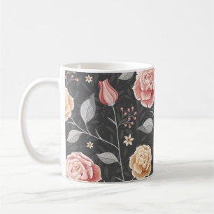 Vackert Hand plockade Rosa och Gul ros Mönster Kaffemugg