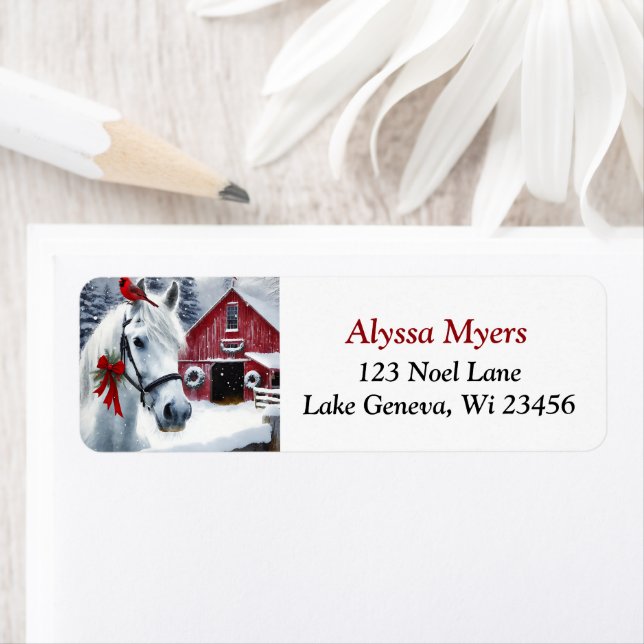 Vackert Helgdag Horse med kardinal jul Returadress Etikett (Insitu)