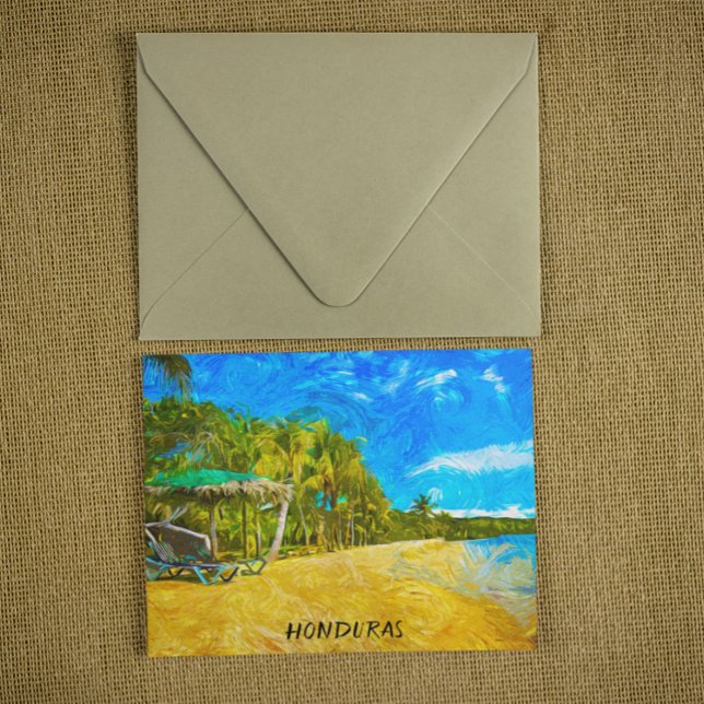 Vackert Honduras Ocean View Oil Paint Vykort (honduras beach vacation postcard)