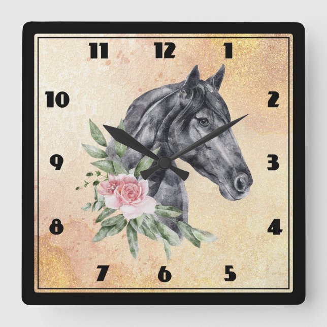 Vackert hornhuvud Porträtt vattenfärg Fyrkantig Klocka (Framsida)