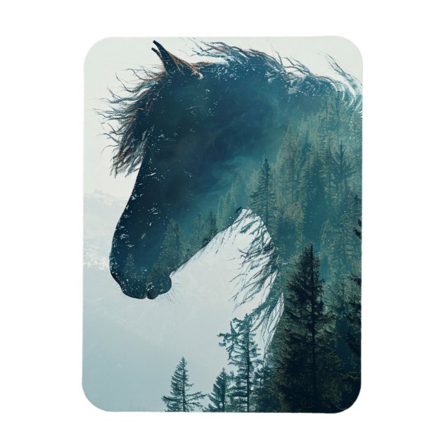 Vackert Horse Forest Landcape Magnet (Vertikal)