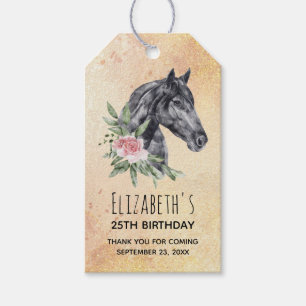 Vackert Horse Head Porträtt Watercolor Birthday Presentetikett