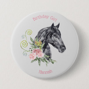 Vackert Horse Illustration - Birthday Girl Knapp