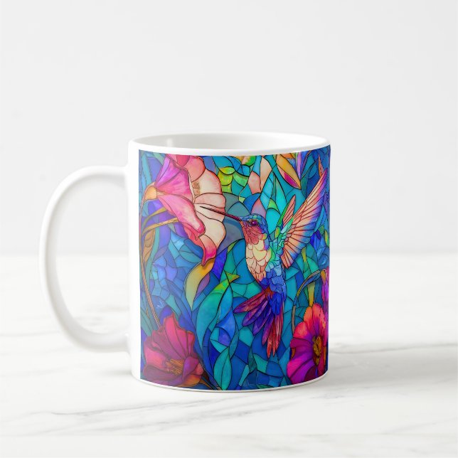 Vackert Hummingbird Blomsterträdgård Stached Glass Kaffemugg (Vänster)