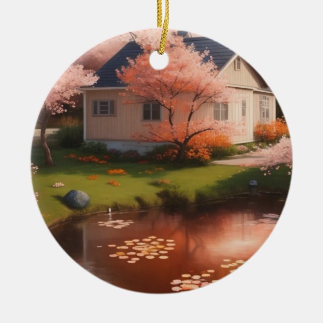 Vackert hus julgransprydnad keramik (Framsidan)