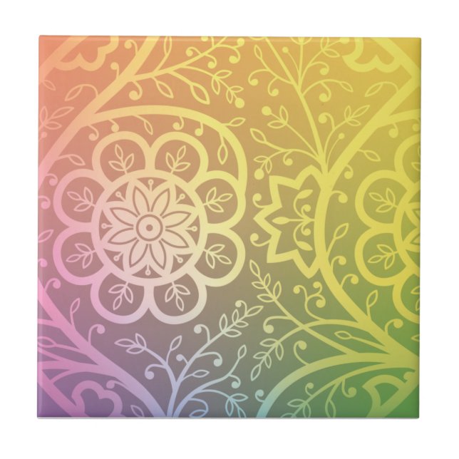 Vackert indian-blommönster kakelplatta (Framsidan)