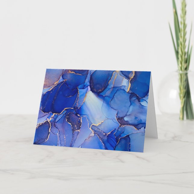 Vackert Indigo Blue- och Guld-Abstrakt-antecknings Tack Kort (Framsida)