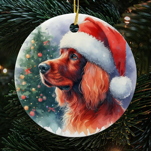 Vackert Irish Setter Hund jul Julgransprydnad Keramik (Skapare uppladdad)