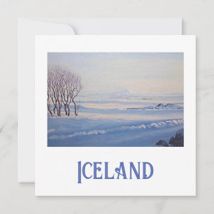 Vackert Island vinterlandskapskonst i snö bra Julkort