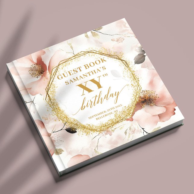 Vackert  ivorianska Guld-födelsedagsvaktgäst Bok (Beautiful Blush Ivory Gold Birthday Guest Book

)