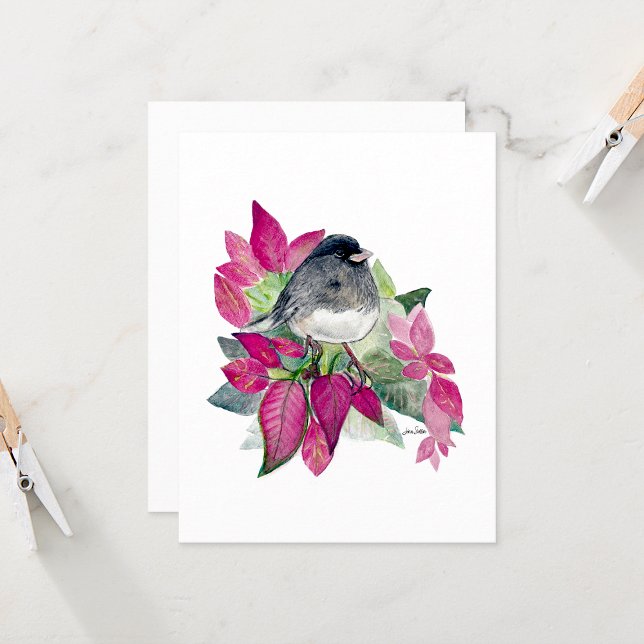 Vackert Junco-kort för vattenfärgsanteckning (Beautiful Darked Eyed Junco Watercolor Colored Pencil Blank Note Cards from Jenn Steffen Art)
