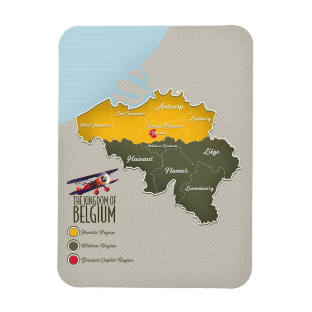 Vackert kart över Konungariket Belgien Magnet (Vertikal)