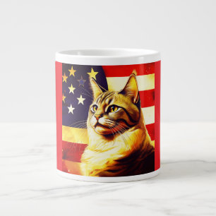 Vackert katt med amerikansk Flagga baksida Jumbo Mugg