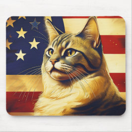 Vackert katt med amerikansk Flagga baksida Musmatta