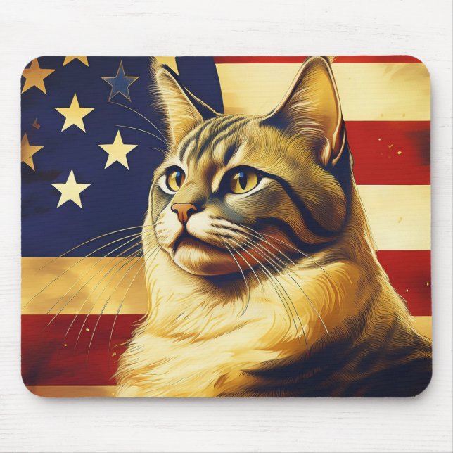 Vackert katt med amerikansk Flagga baksida Musmatta (Framsidan)