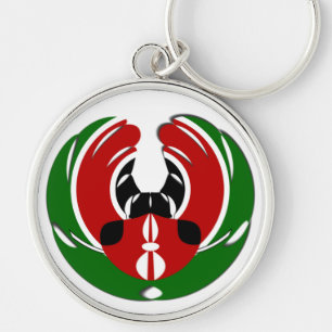 Vackert Kenyanska teaterkonst: Kenyan Flagga Butte Rund Silverfärgad Nyckelring