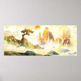 Vackert kinesiskt bergsstilsceneri poster